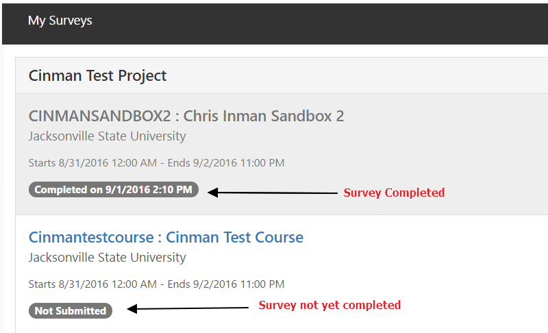 survey dashboard after submission